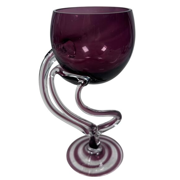 Vintage Jozefina Krosno MCM Jellyfish Glass Pedestal Bowl Wine Candle Amethyst - Picture 4 of 10
